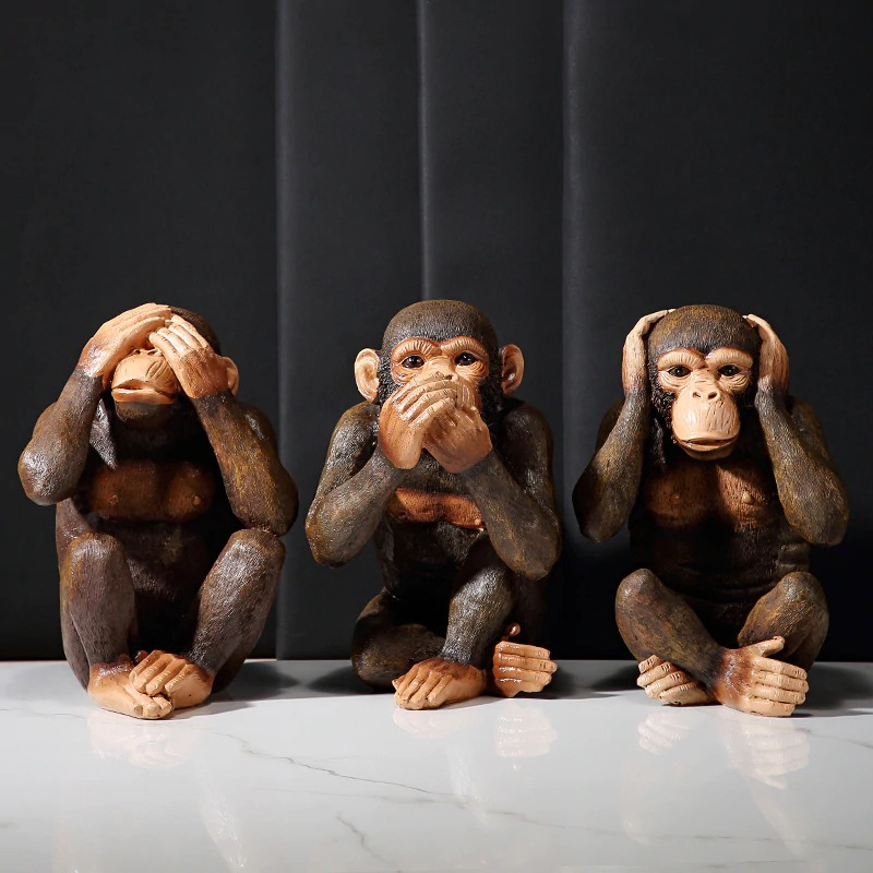 HomeQuill™ Three Wise Monkeys Figurines - Nordic Side -