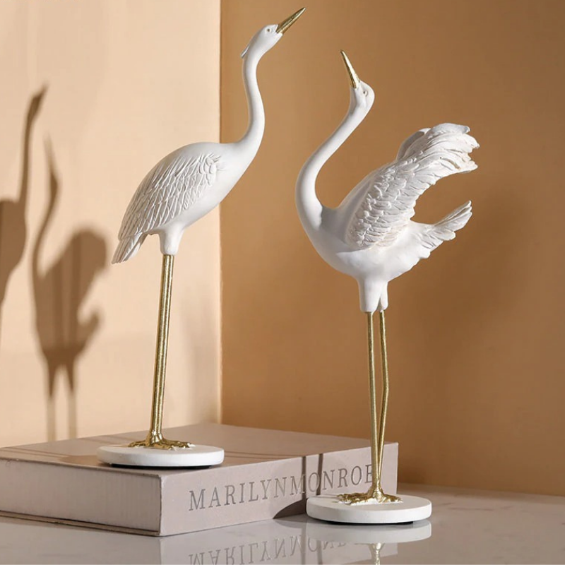 HomeQuill™ Classical Crane Statue Set - Nordic Side -