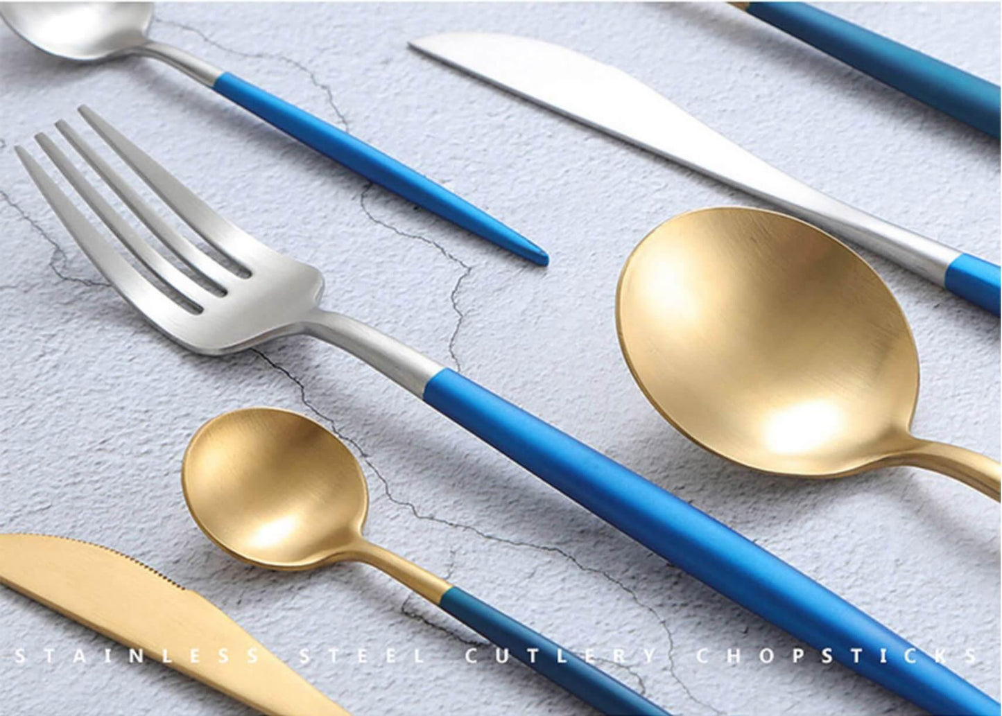 4 Pcs Blue & Silver Cutlery Set - Nordic Side -