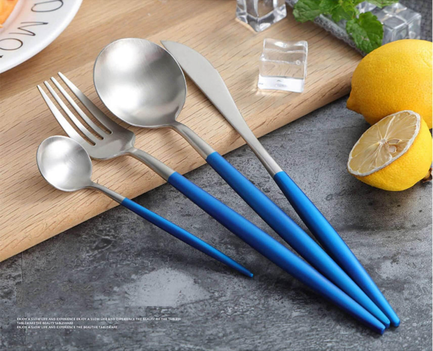 4 Pcs Blue & Silver Cutlery Set - Nordic Side -