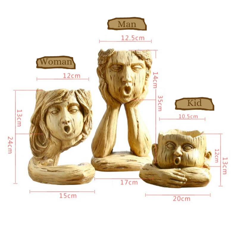 HomeQuill™ Wooden Face Vase - Nordic Side -