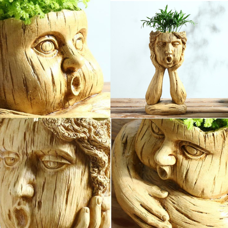 HomeQuill™ Wooden Face Vase - Nordic Side -