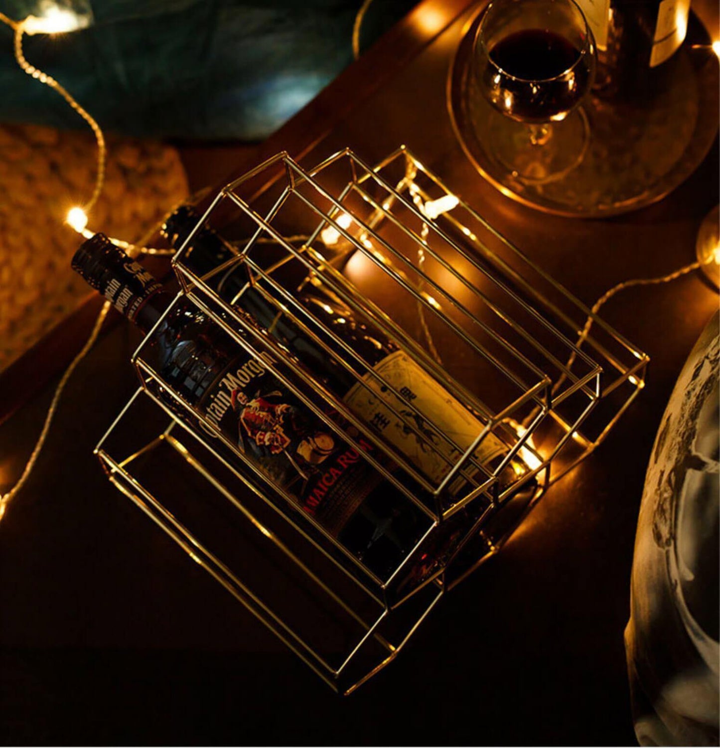 Golden Iron Honeycomb Wine Rack - Nordic Side -