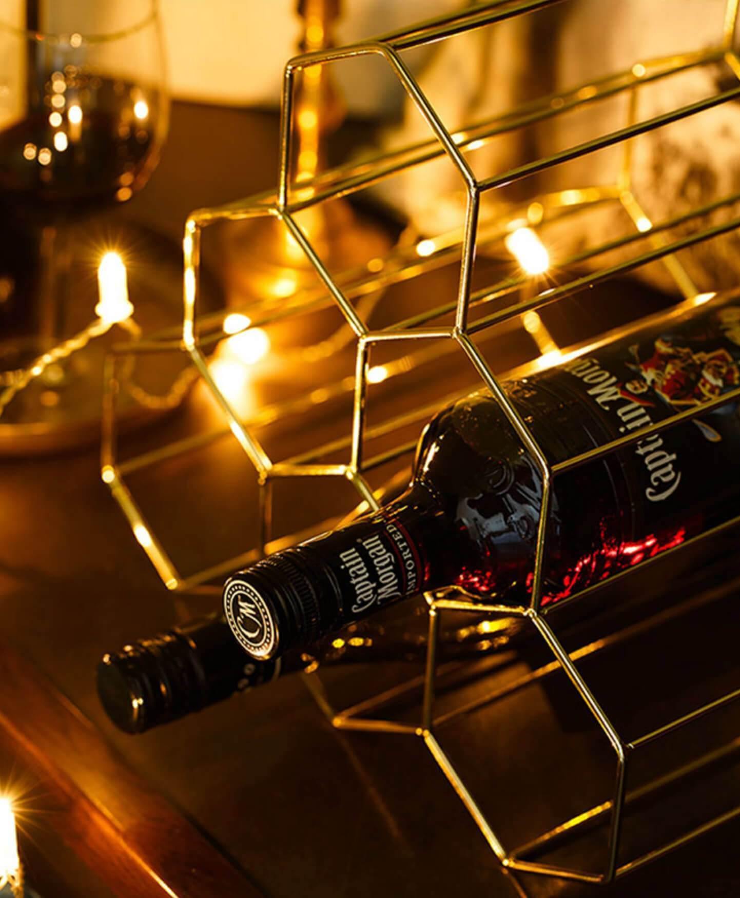 Golden Iron Honeycomb Wine Rack - Nordic Side -