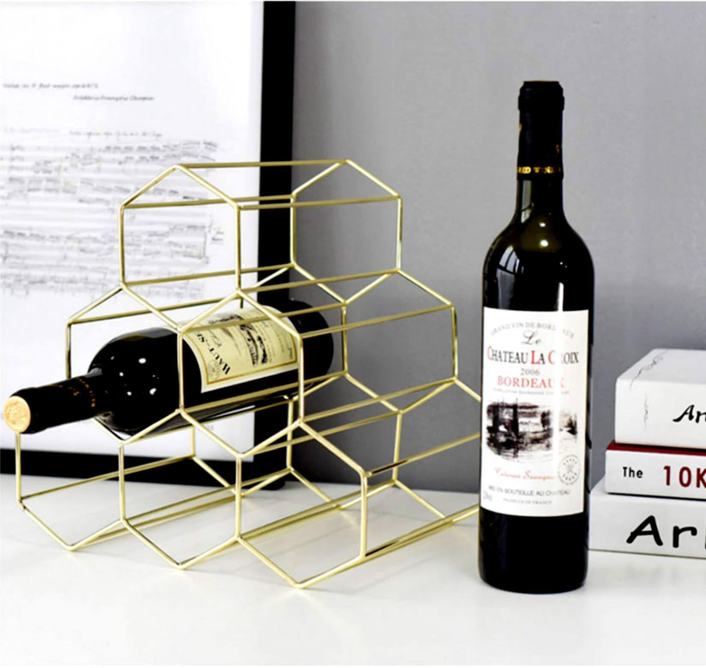 Golden Iron Honeycomb Wine Rack - Nordic Side -