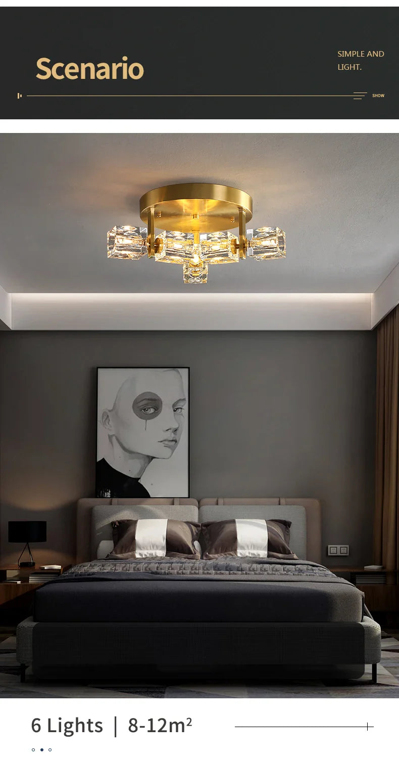 Cube Design Modern Copper Crystal Ceiling Light