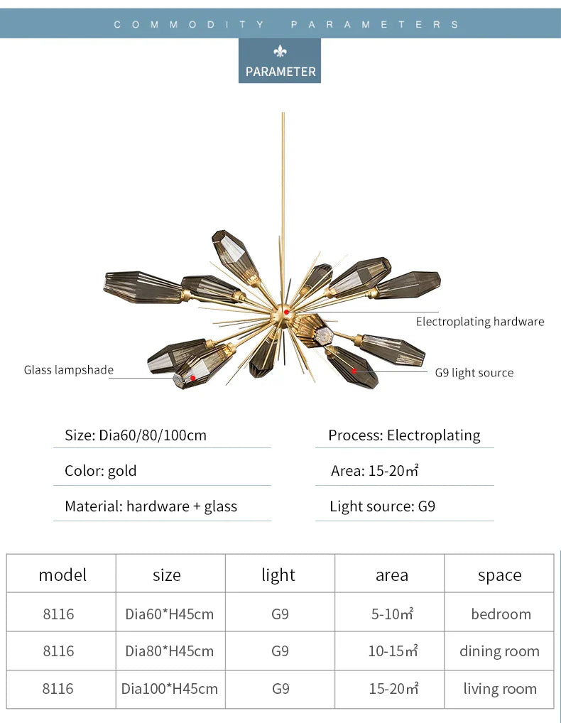 Nordic Satellite Chandelier LED Gray Glass Creative Hanging Light