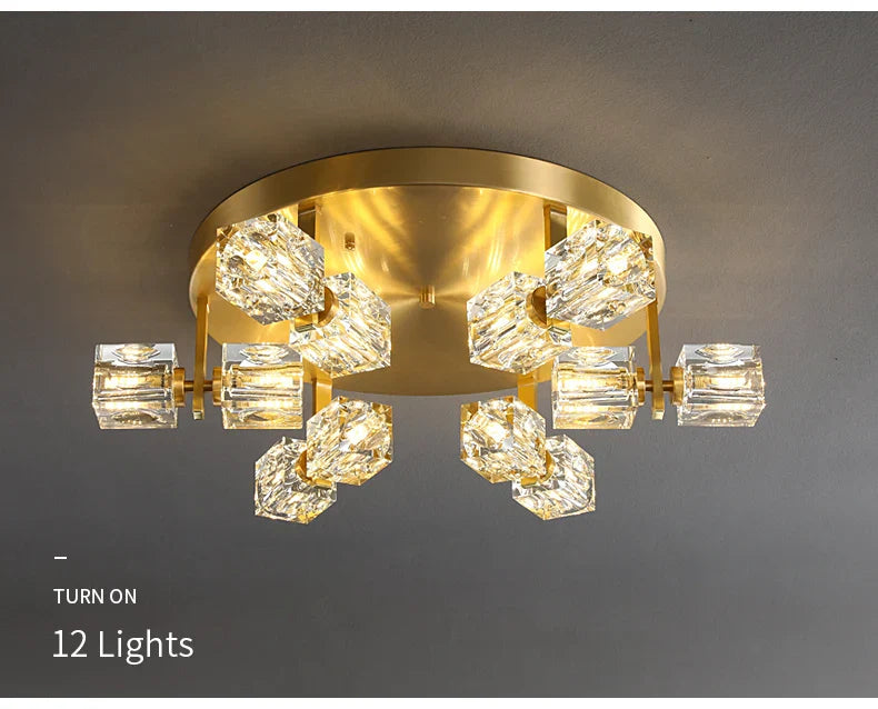 Cube Design Modern Copper Crystal Ceiling Light