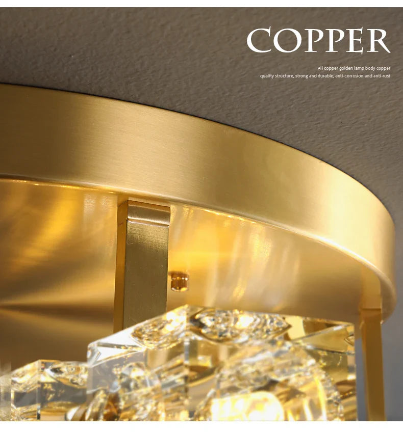 Cube Design Modern Copper Crystal Ceiling Light