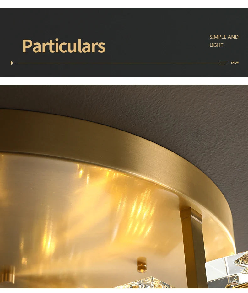 Cube Design Modern Copper Crystal Ceiling Light