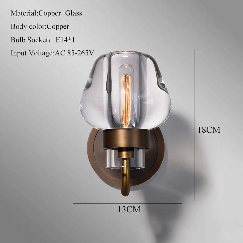 LUX Postmodern Light Luxury Simple Nordic Pure Copper Crystal Wall Lamp