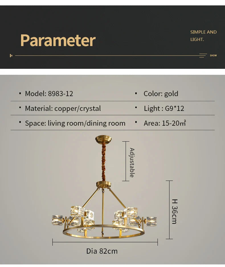 Cube Design Modern Copper Crystal Ceiling Light