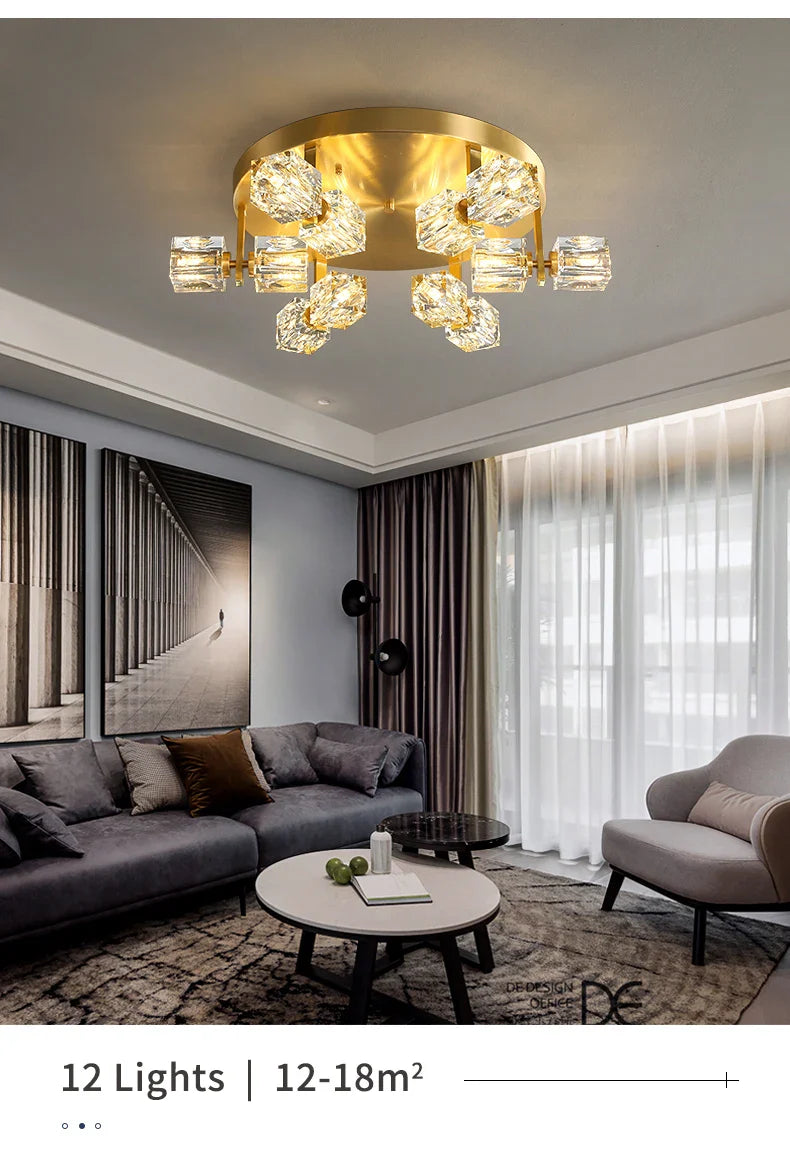 Cube Design Modern Copper Crystal Ceiling Light