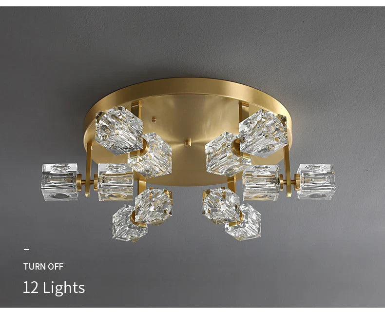 Cube Design Modern Copper Crystal Ceiling Light