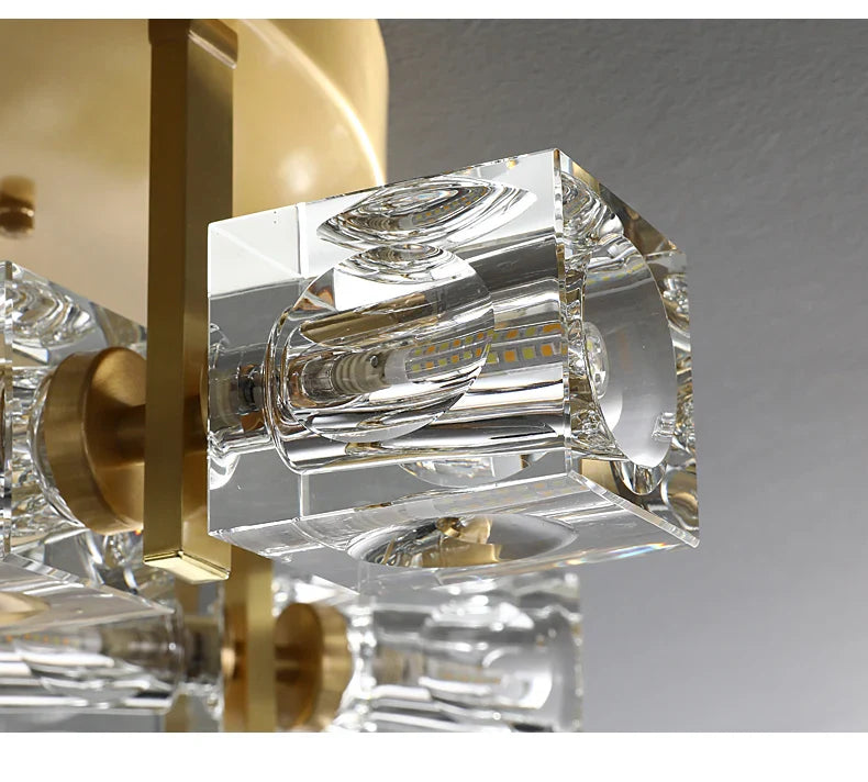 Cube Design Modern Copper Crystal Ceiling Light