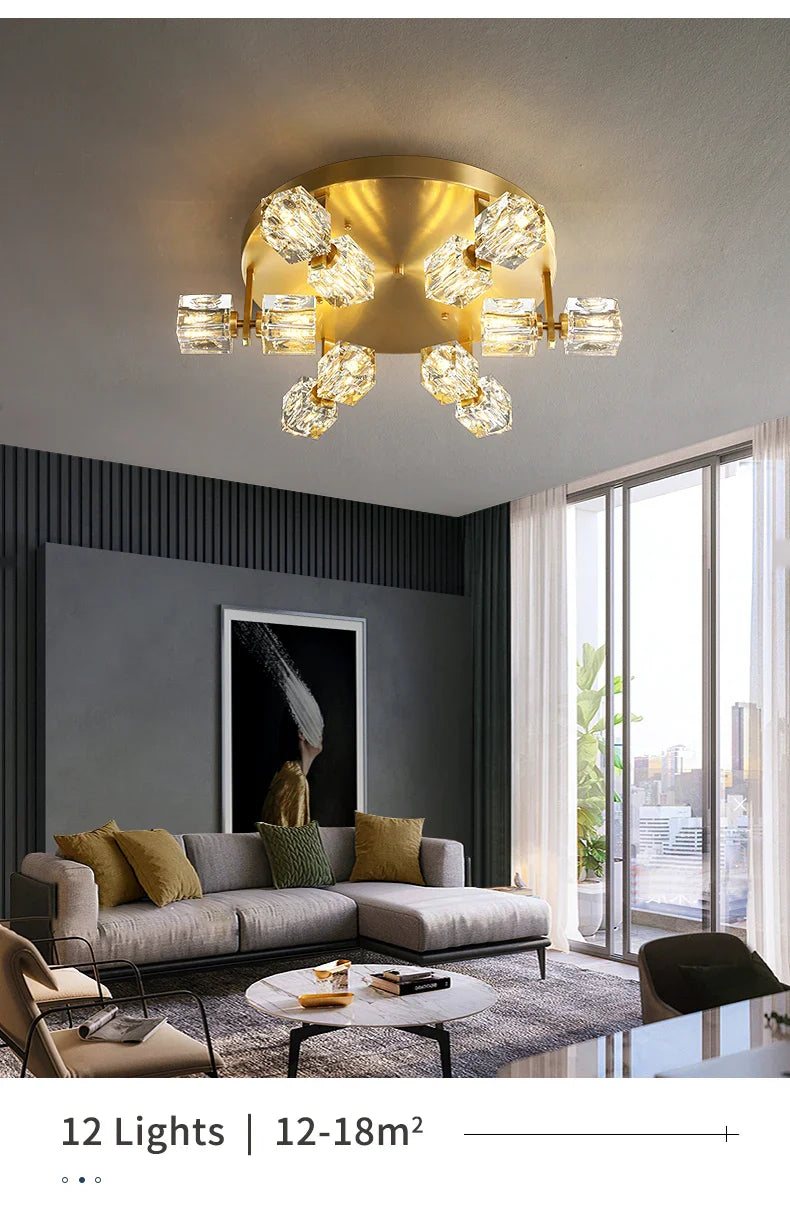 Cube Design Modern Copper Crystal Ceiling Light