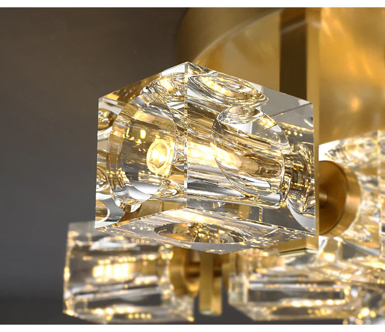 Cube Design Modern Copper Crystal Ceiling Light
