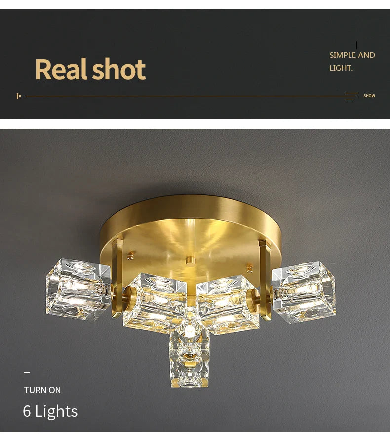 Cube Design Modern Copper Crystal Ceiling Light