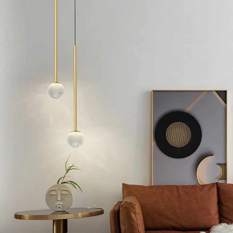 Nordic Ins Hanging Light Indoor LED Copper + Crystal Bedside Light