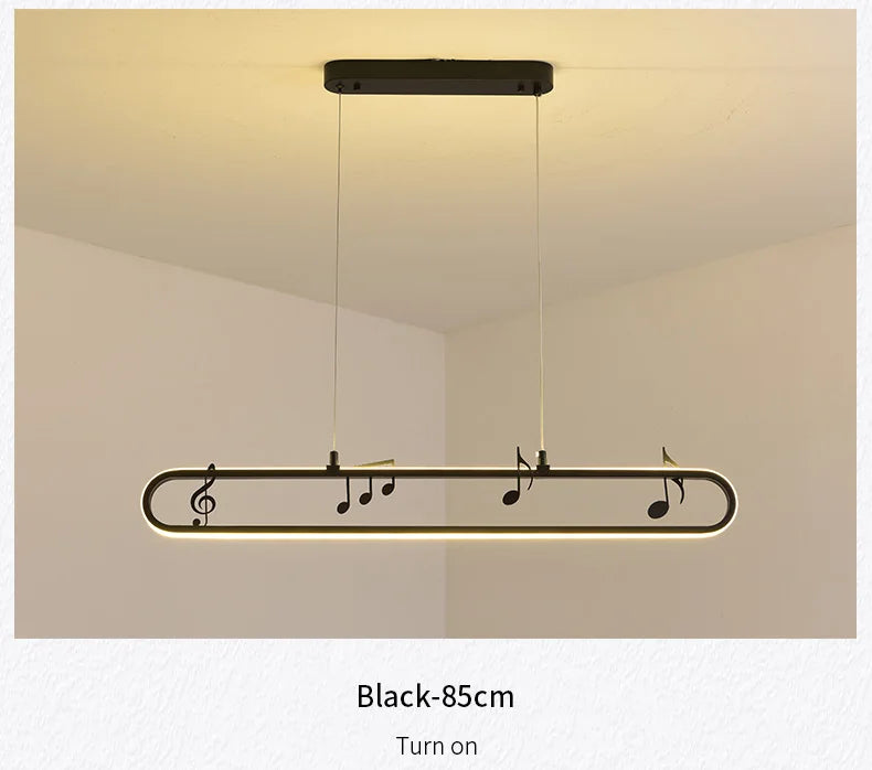 Linear Modern Creative Indoor Iron LED Music Note Pendant Lamp