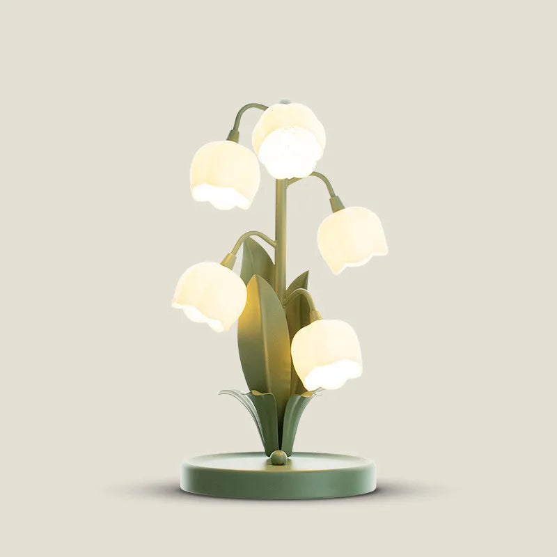 French Rural Retro Green PC Lily-Valley Flower Plant Table Lighting
