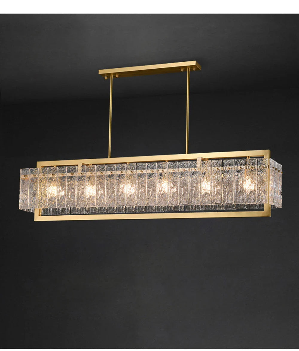 Akolia Rectangular LED Noble Artistic Copper Glass Chandelier Lighting Lustre Suspension