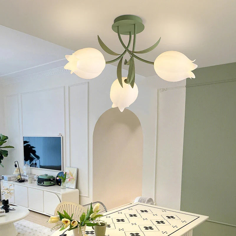 French Cream Style Vintage Countryside Wind Chime Orchid Blossom Ceiling Light