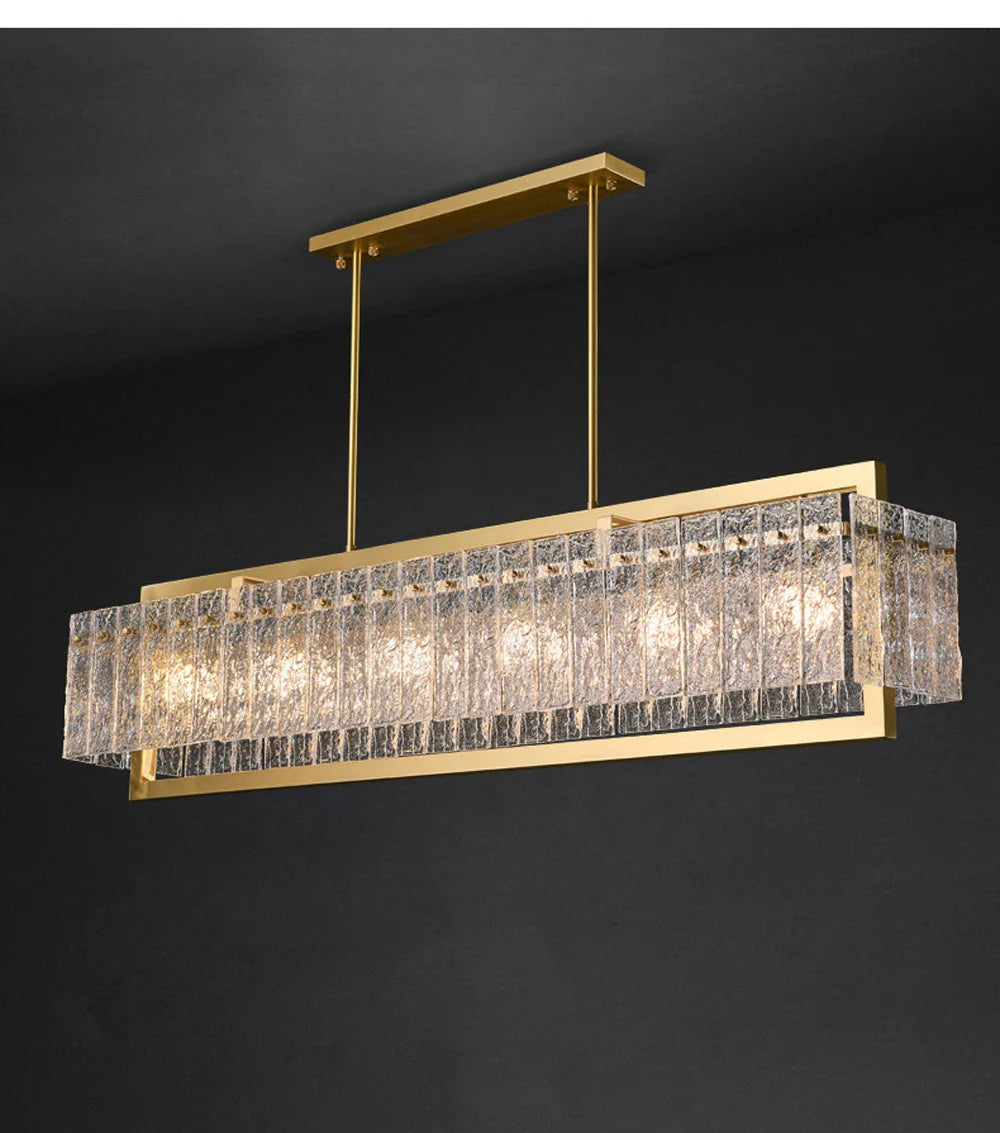Akolia Rectangular LED Noble Artistic Copper Glass Chandelier Lighting Lustre Suspension