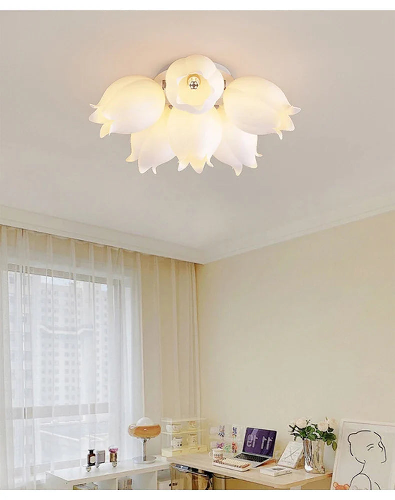 French Cream Wind Chime Orchid Retro Rural Ceiling Light