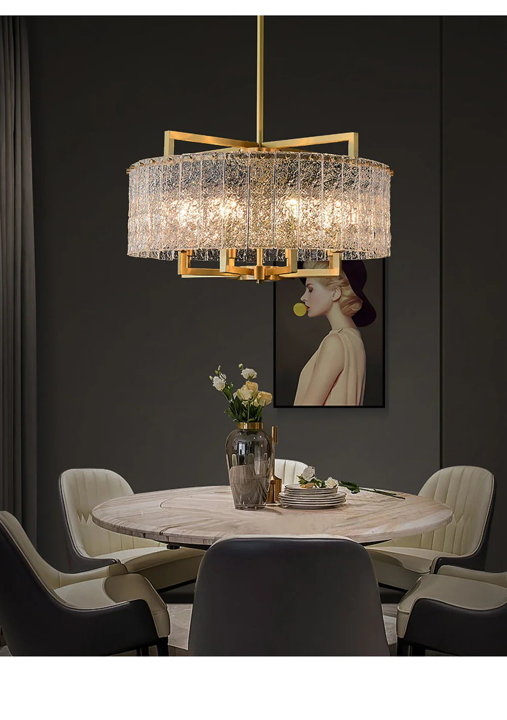 Akolia Rectangular LED Noble Artistic Copper Glass Chandelier Lighting Lustre Suspension