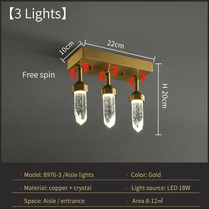 Ceiling / Wall Modern Gold Copper Indoor LED Decorative Crystal Aisle Light Corridor