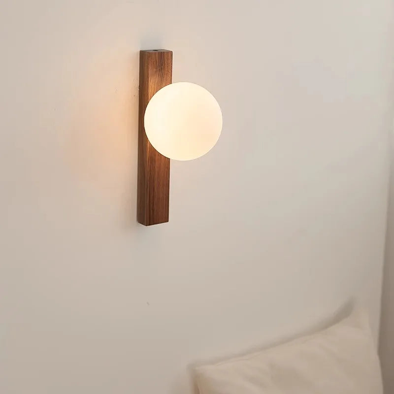 Vakkaku Walnut Wood Milk white Glass Sphere Wabi-sabi Modern style Wall Sconces
