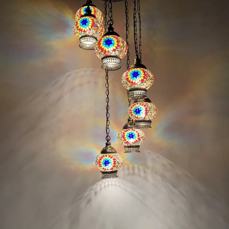 Turkish Colorful Marble Handmade Romantic Chandelier Vintage Glass