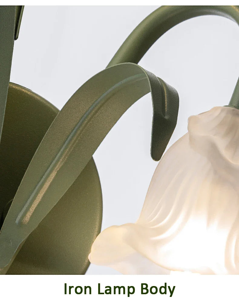 French Pastoral Cream Flowers Country Retro Green Wall Lamp