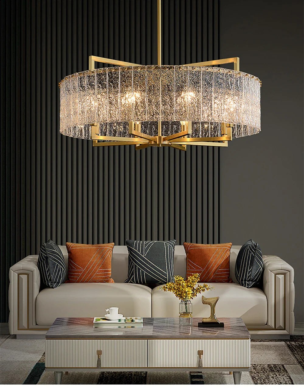 Akolia Rectangular LED Noble Artistic Copper Glass Chandelier Lighting Lustre Suspension