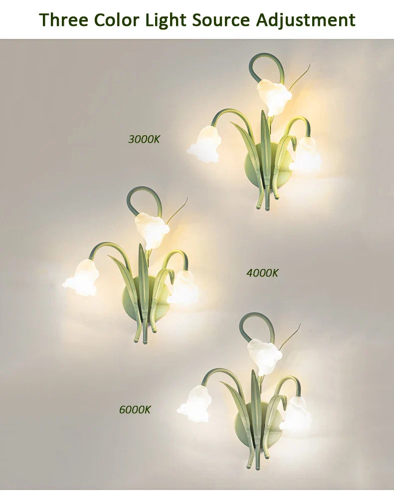 French Pastoral Cream Flowers Country Retro Green Wall Lamp