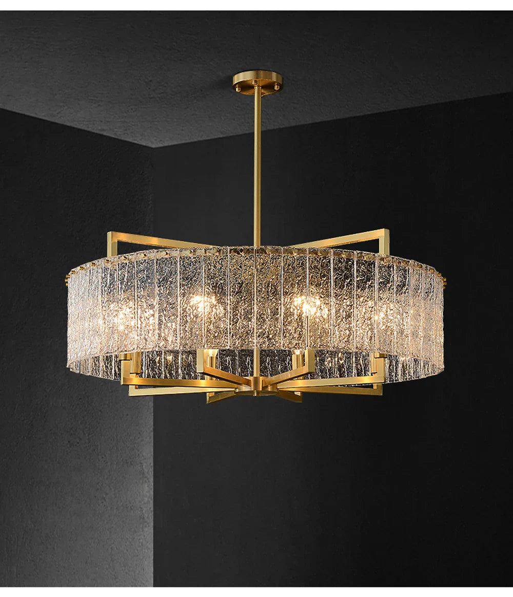 Akolia Rectangular LED Noble Artistic Copper Glass Chandelier Lighting Lustre Suspension