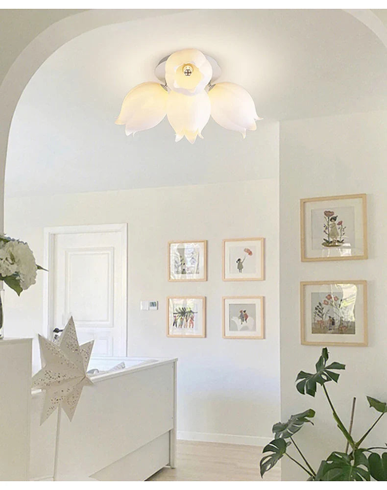 French Cream Wind Chime Orchid Retro Rural Ceiling Light