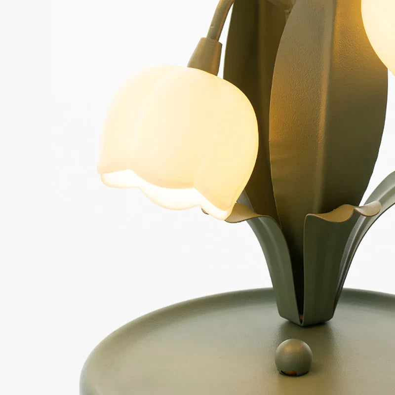 French Rural Retro Green PC Lily-Valley Flower Plant Table Lighting