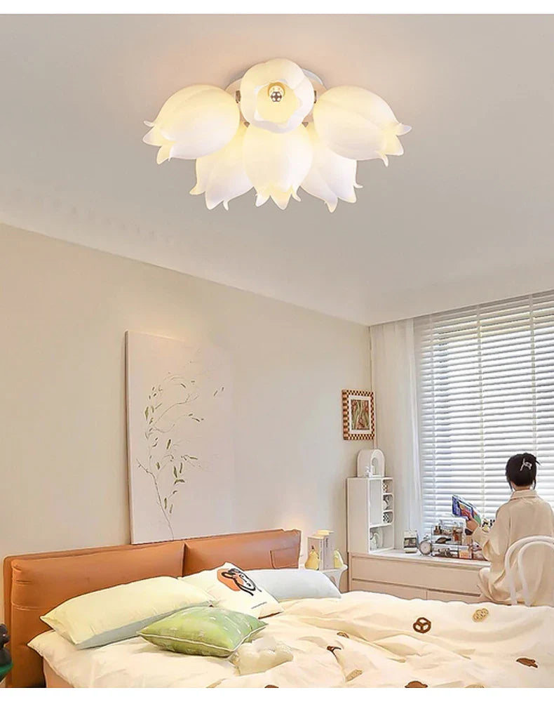 French Cream Wind Chime Orchid Retro Rural Ceiling Light