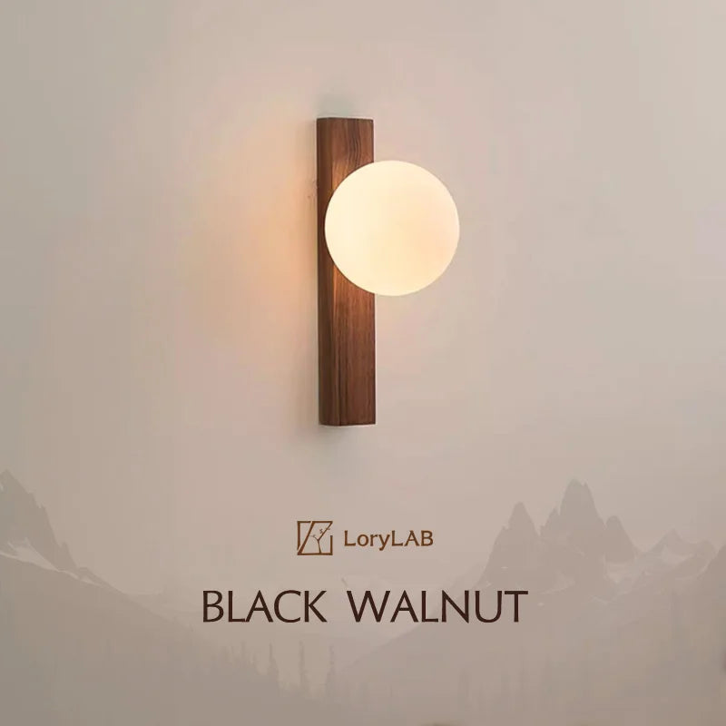 Vakkaku Walnut Wood Milk white Glass Sphere Wabi-sabi Modern style Wall Sconces