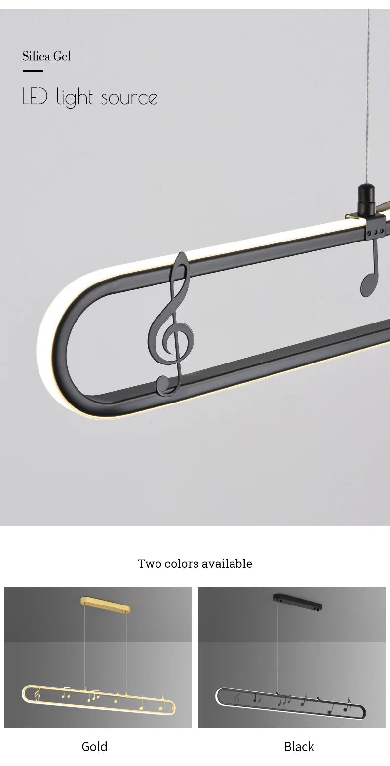 Linear Modern Creative Indoor Iron LED Music Note Pendant Lamp