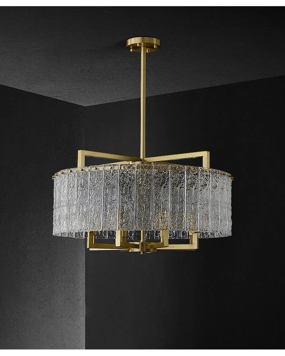 Akolia Rectangular LED Noble Artistic Copper Glass Chandelier Lighting Lustre Suspension