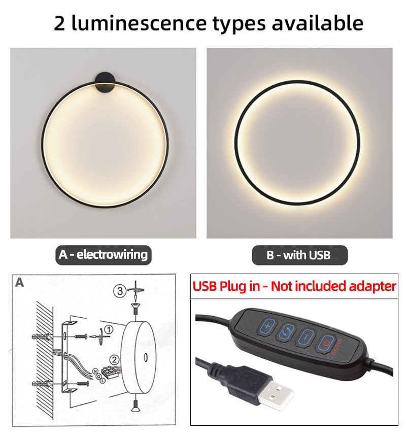 LON Rounded - Circle Background Decoration USB Wall Lamps