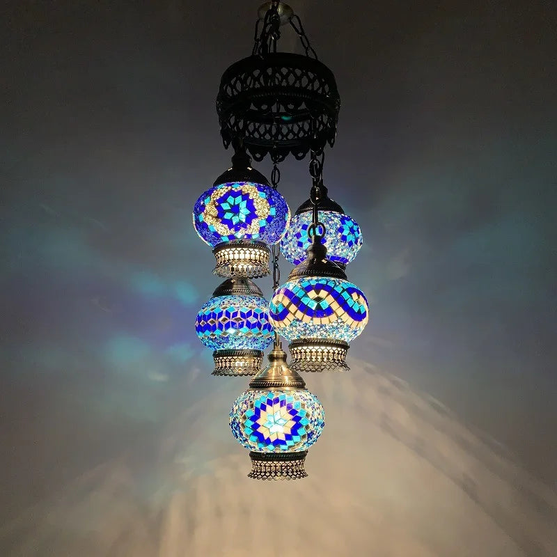 Turkish Colorful Marble Handmade Romantic Chandelier Vintage Glass