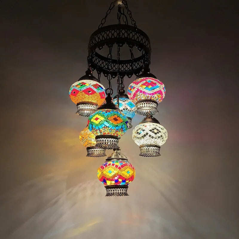 Turkish Colorful Marble Handmade Romantic Chandelier Vintage Glass