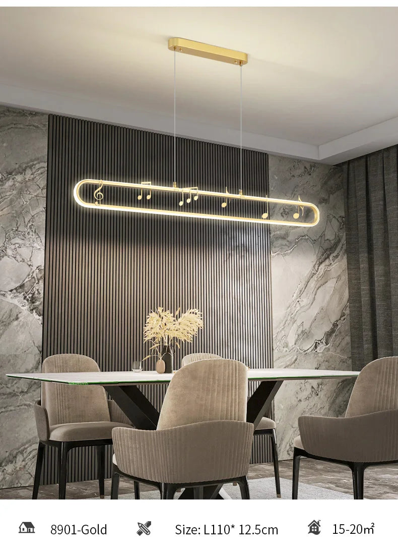 Linear Modern Creative Indoor Iron LED Music Note Pendant Lamp