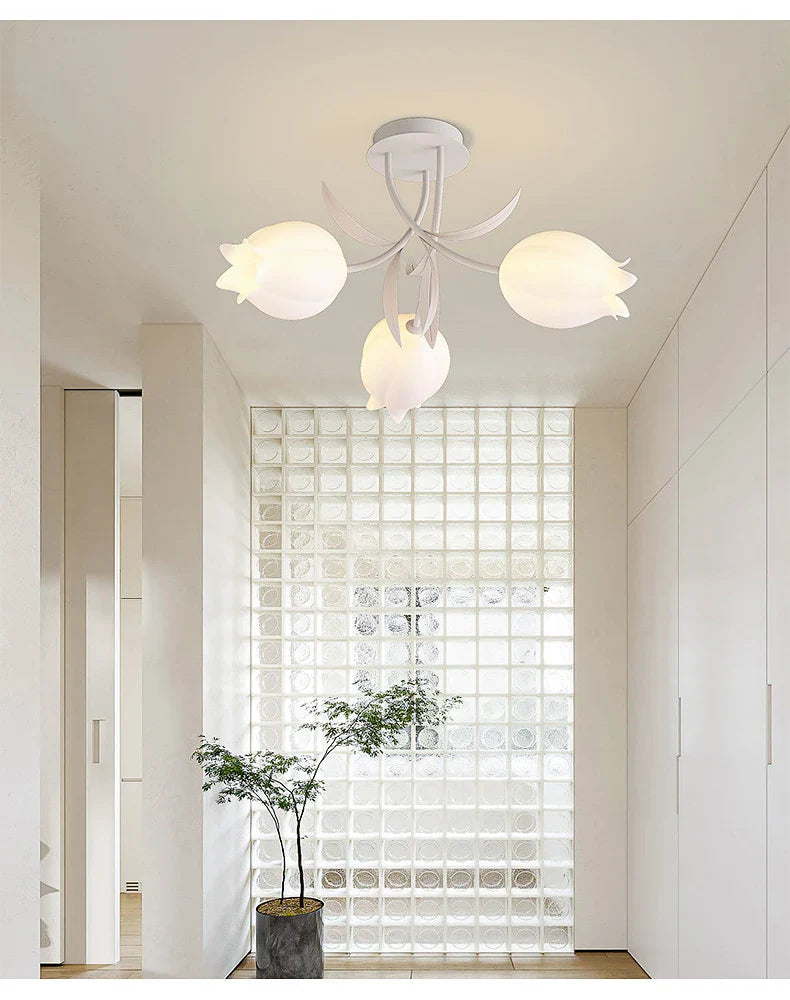 French Cream Style Vintage Countryside Wind Chime Orchid Blossom Ceiling Light