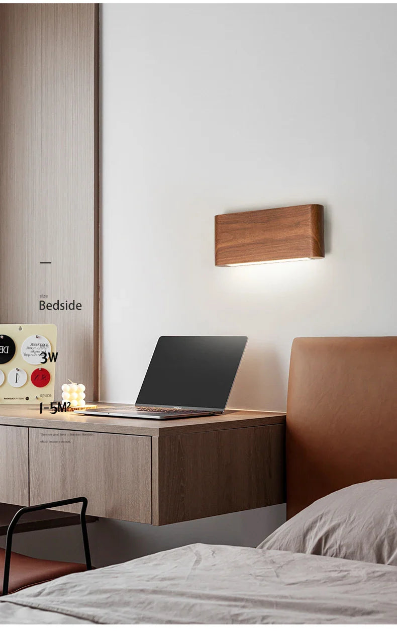 BTM Lenus - Modern Walnut Wood Wall Lamp