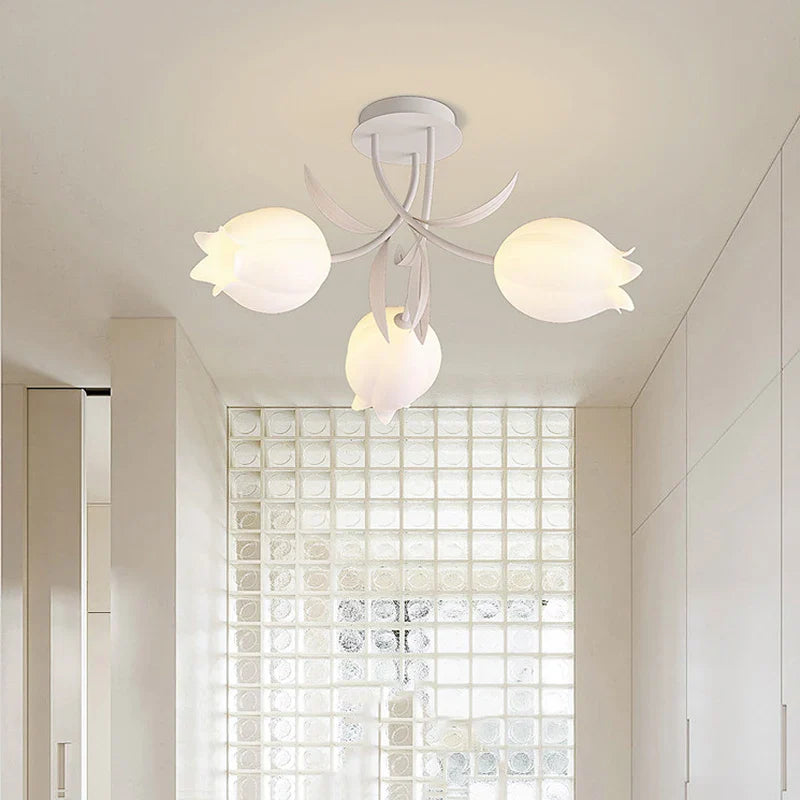 French Cream Style Vintage Countryside Wind Chime Orchid Blossom Ceiling Light